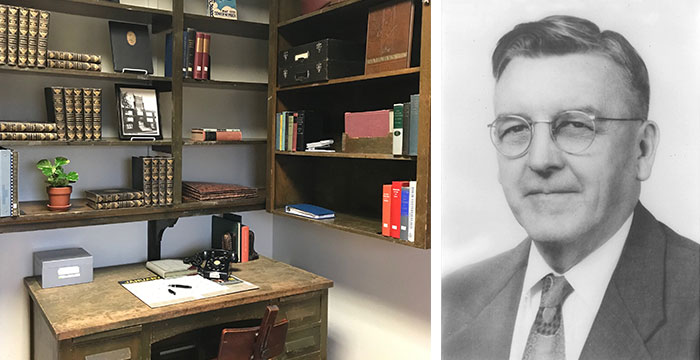 photo of office on left and headshot of John Michener on right